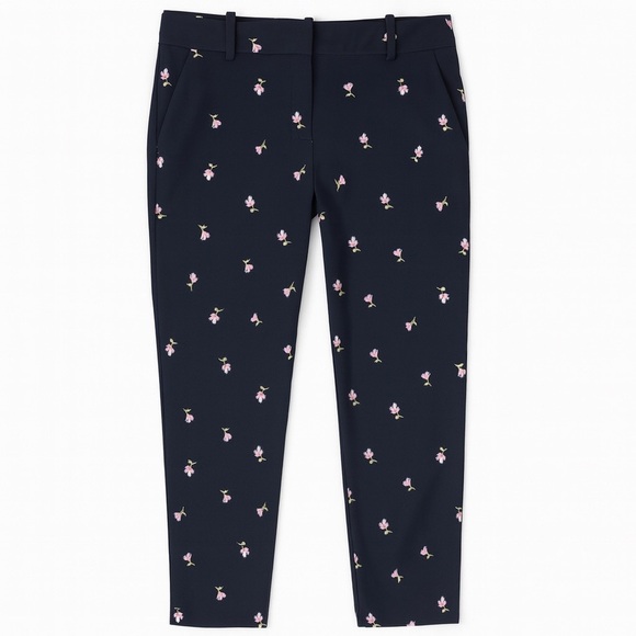 J. Crew Mercantile Floral Winnie Slim Ankle Pants Black Pink Preppy Casual 2 - Picture 1 of 6